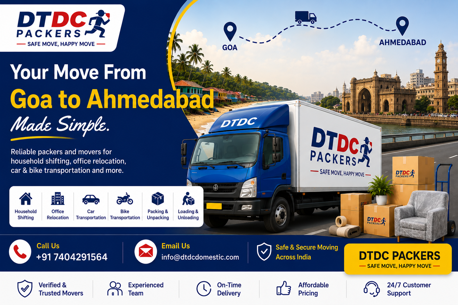 DTDC Packers and Movers Goa to Ahmedabad - Your Move Made Simple