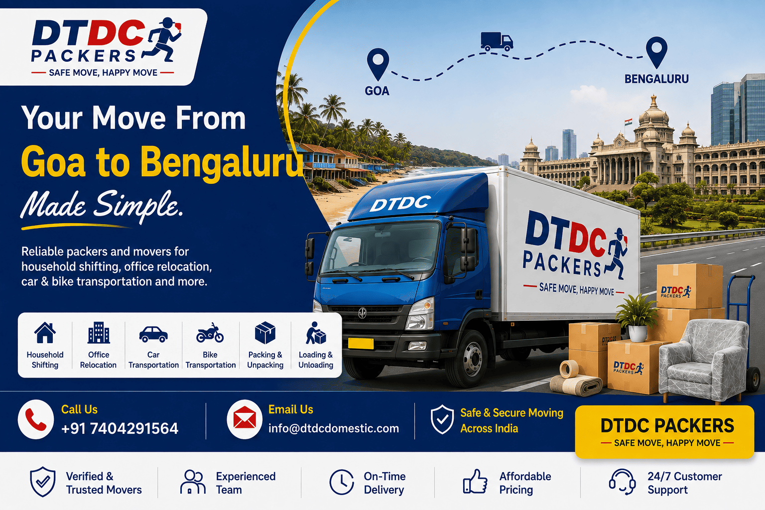 DTDC Packers and Movers Goa to Bengaluru - Your Move Made Simple