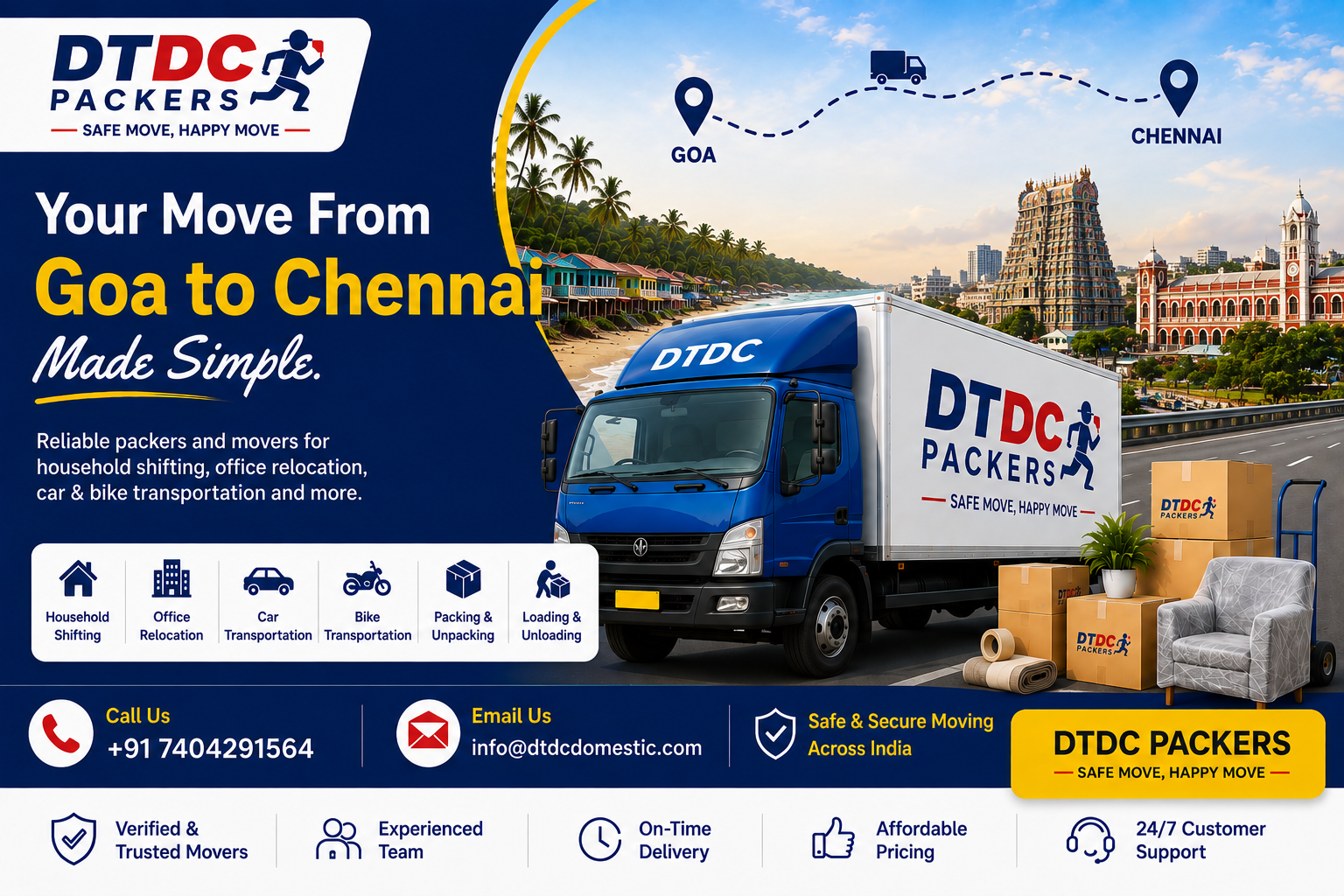 DTDC Packers and Movers Goa to Chennai - Your Move Made Simple