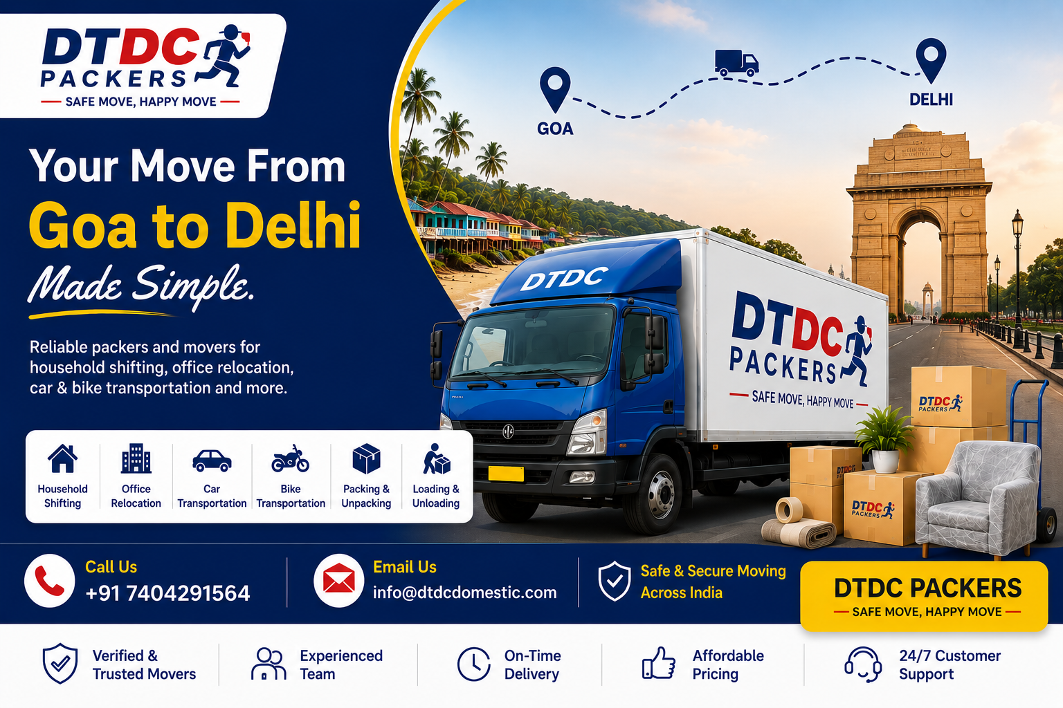 DTDC Packers and Movers Goa to Delhi - Your Move Made Simple