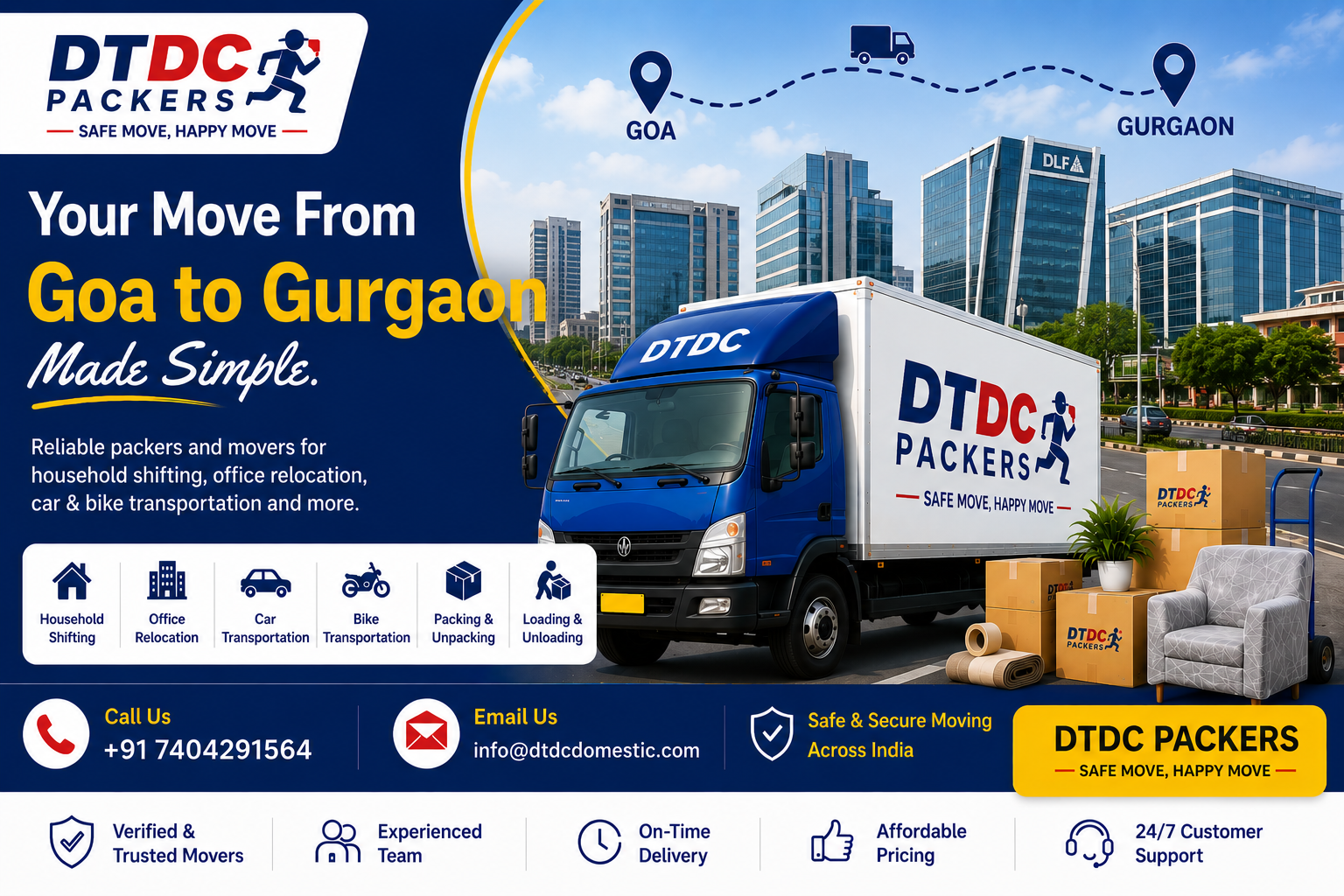 DTDC Packers and Movers Goa to Gurgaon - Your Move Made Simple