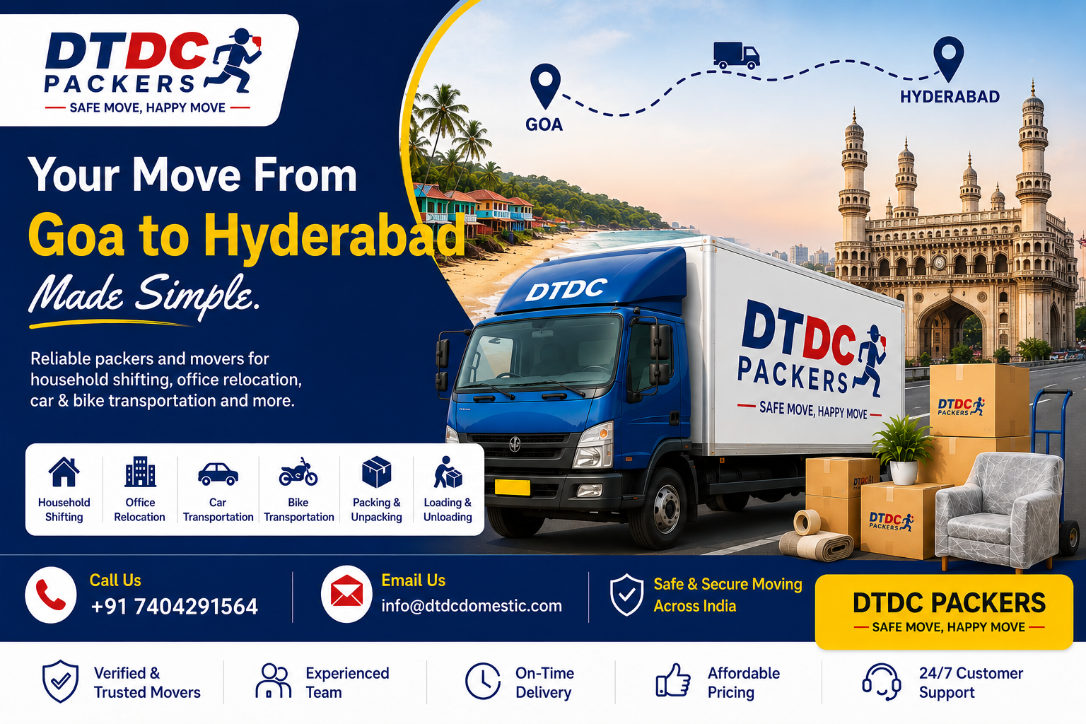 DTDC Packers and Movers Goa to Hyderabad - Your Move Made Simple