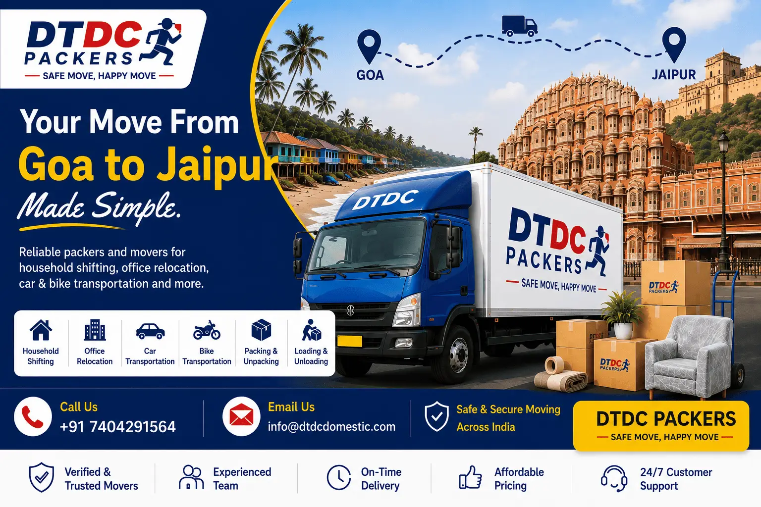 DTDC Packers and Movers Goa to Jaipur - Your Move Made Simple