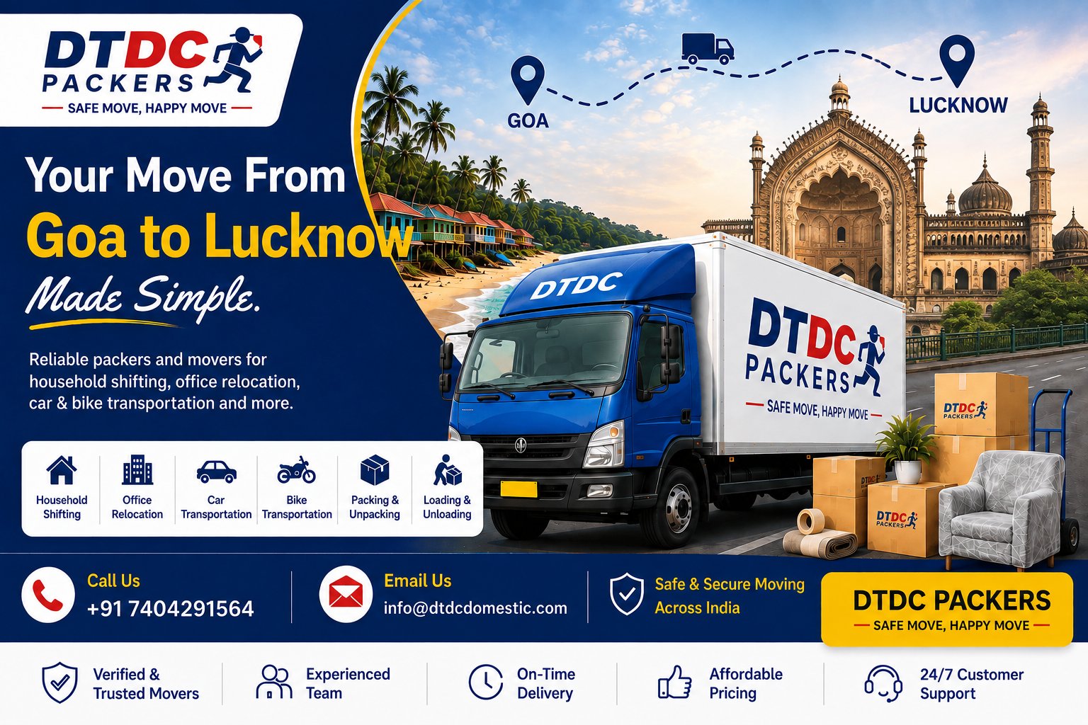 DTDC Packers and Movers Goa to Lucknow - Your Move Made Simple
