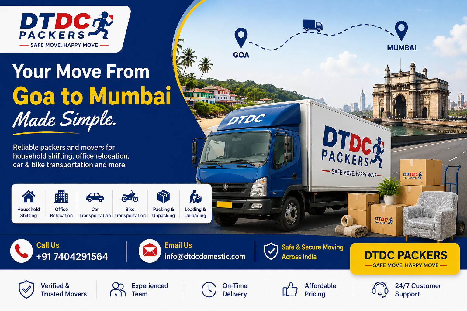 DTDC Packers and Movers Goa to Mumbai - Your Move Made Simple
