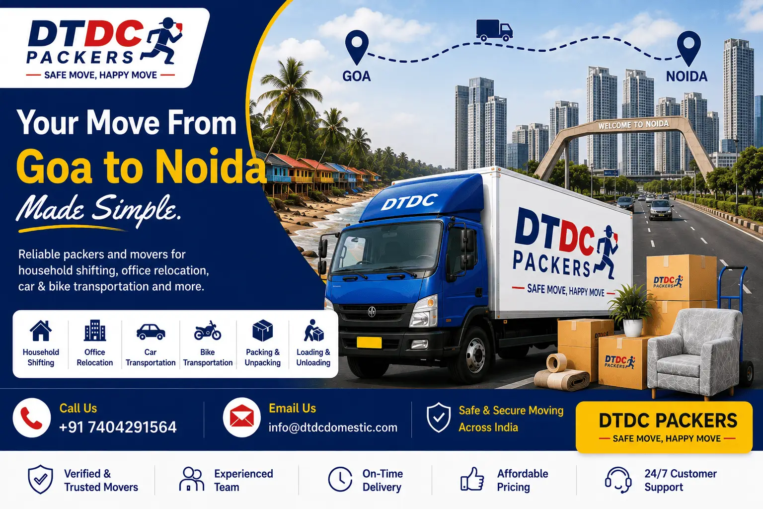 DTDC Packers and Movers Goa to Noida - Your Move Made Simple