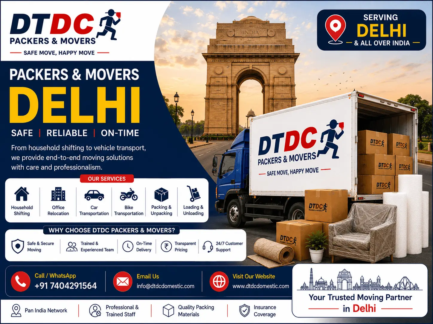 DTDC Packers and Movers Delhi services and contact banner